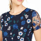 Calvin Klein Women's Floral Embroidered Mesh Top Blue Size Medium