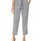Calvin Klein Women's Plaid Tie-Waist Pants Silver Size 8