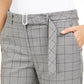 Calvin Klein Women's Windowpane-Print Belted Pants Gray Size 14