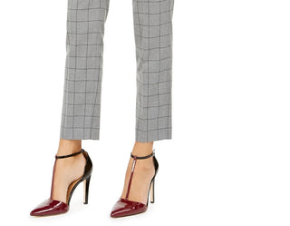 Calvin Klein Women's Windowpane-Print Belted Pants Gray Size 14