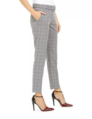 Calvin Klein Women's Windowpane Print Belted Pants Gray Size 8