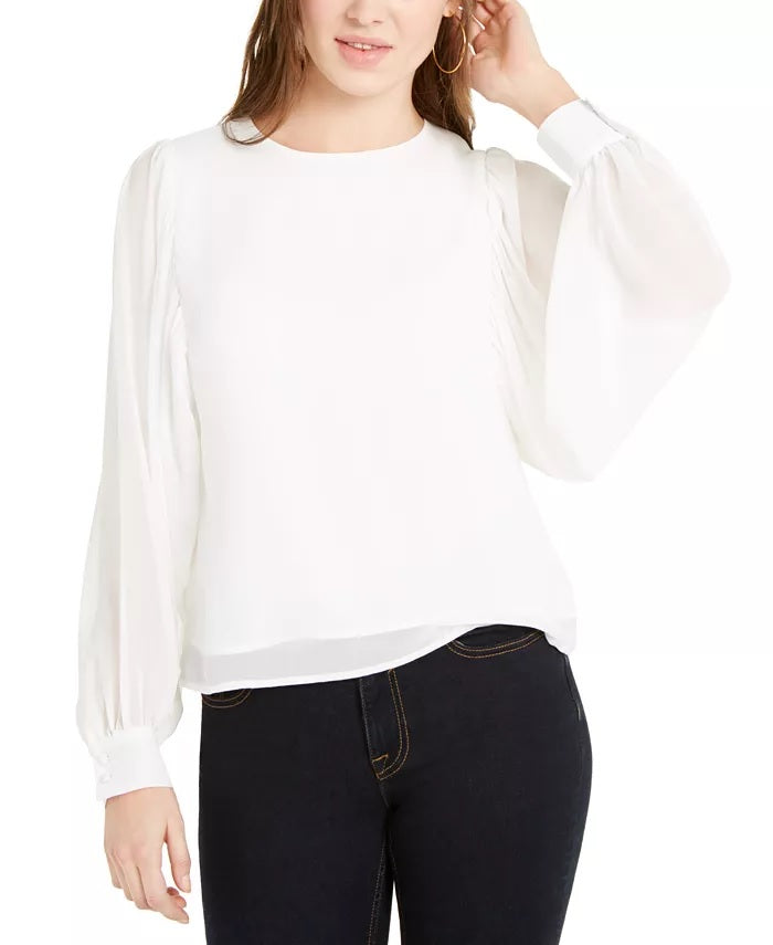 Q & A Women's Volume Sleeve Blouse White Size Small