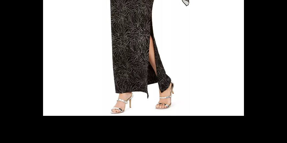 Connected Embellished Women's Flocked Chiffon Gown Silver Size 6