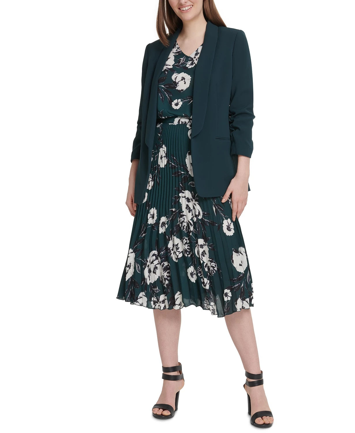 DKNY Women's Ruched-Sleeve Open-Front Blazer Green Size 8