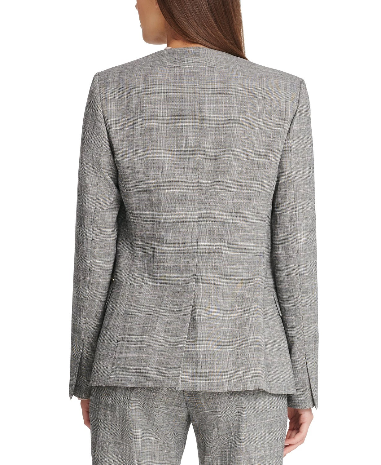 DKNY Women's Plaid Collarless Blazer Gray Size 6