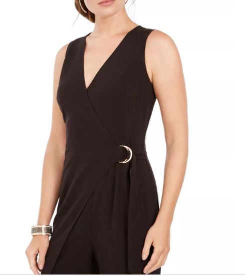 Vince Camuto Women's D Ring Belted Wrap Jumpsuit Black Size 14