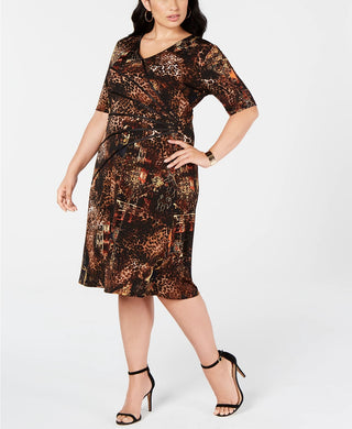 Connected Women's Trendy Plus Size Surplice Sheath Dress Rustcopper Size 18W