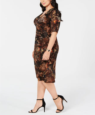 Connected Women's Trendy Plus Size Surplice Sheath Dress Rustcopper Size 18W