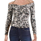 Guess Women's Julissa Printed Off-The-Shoulder Top Silver Size Small