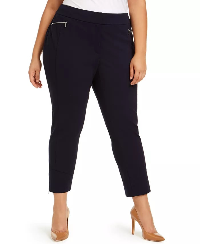Calvin Klein Women's Plus Size Cropped Zipper-Pocket Pants Blue Size 18W