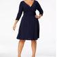 NY Collection Women's Plus Ruched A Line Dress Navy Size 1X