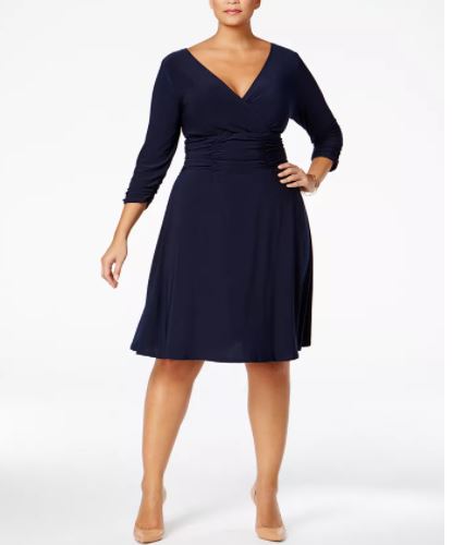 NY Collection Women's Plus Ruched A Line Dress Navy Size 1X