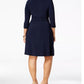NY Collection Women's Plus Ruched A Line Dress Navy Size 1X