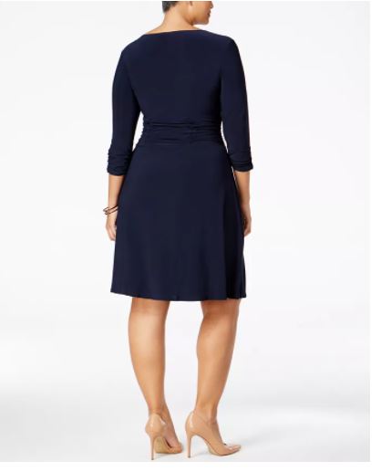 NY Collection Women's Plus Ruched A Line Dress Navy Size 1X