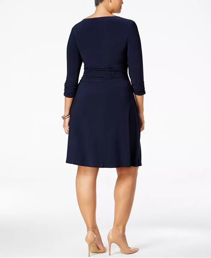 NY Collection Women's Plus Size Ruched A-Line Dress Navy Size 2 Extra Large