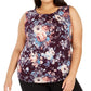 Calvin Klein Women's Plus Size Plaid Pleated-Neck Top Purple Size 1X
