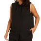 Calvin Klein Women's Sleeveless Ruffle Neck Blouse Black Size 2X