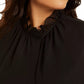 Calvin Klein Women's Sleeveless Ruffle Neck Blouse Black Size 2X