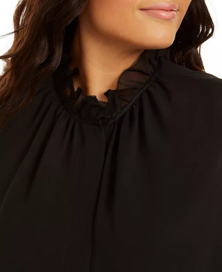 Calvin Klein Women's Sleeveless Ruffle Neck Blouse Black Size 2X