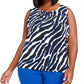 Calvin Klein Women's Plus Size Animal Printed Gathered-Neck Top Blue Size 2X