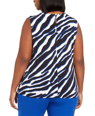 Calvin Klein Women's Plus Size Animal Printed Gathered-Neck Top Blue Size 2X