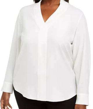 Calvin Klein Women's Plus Size V-Neck Blouse White Size 2X