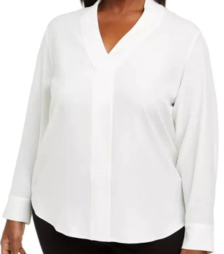 Calvin Klein Women's Plus Size V-Neck Blouse White Size 2X
