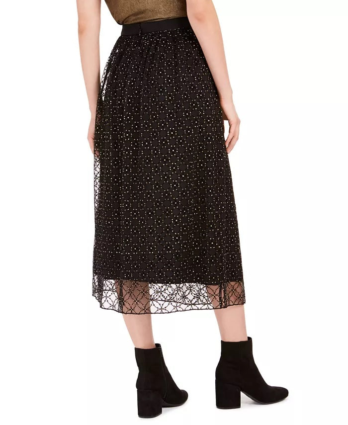 Bar III Women's Lace-Overlay Midi Skirt Black Size Medium