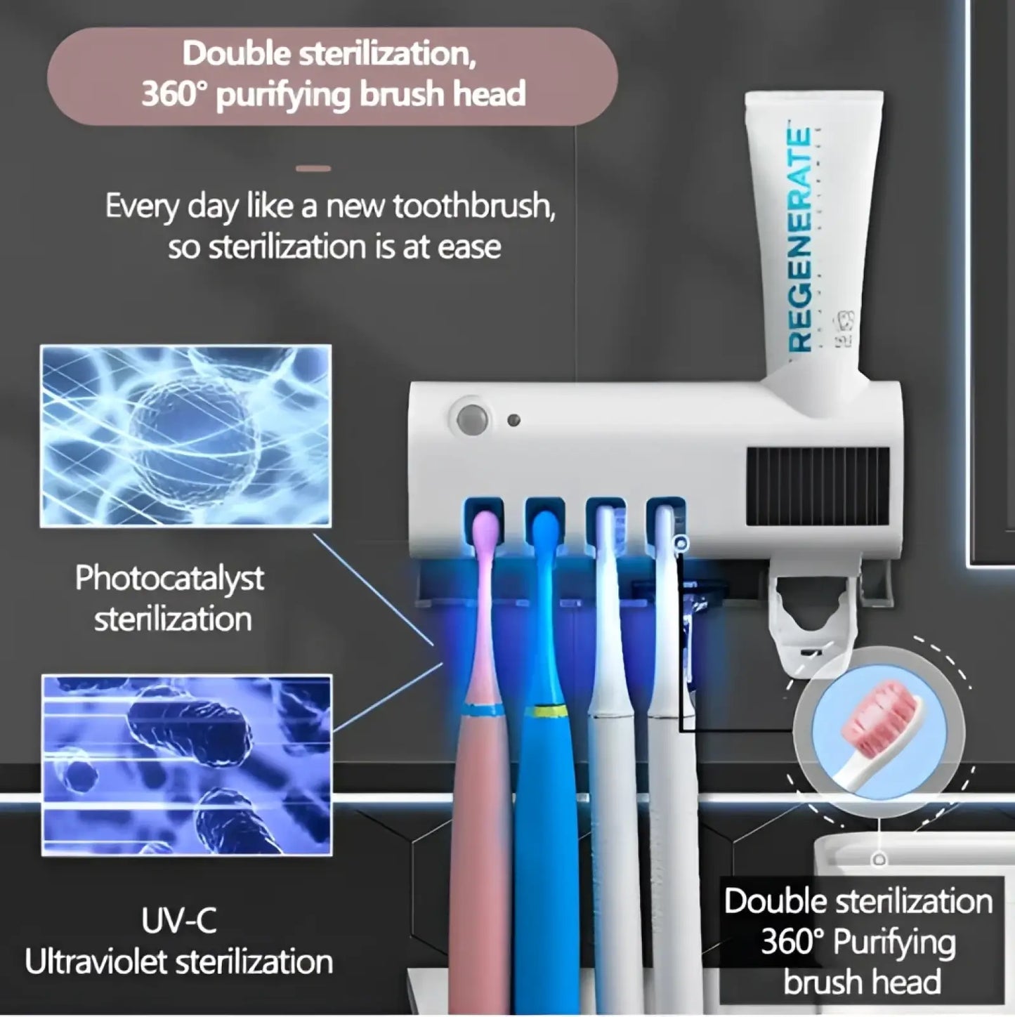 Uv Sterilizer Toothbrush Holder and Dispenser
