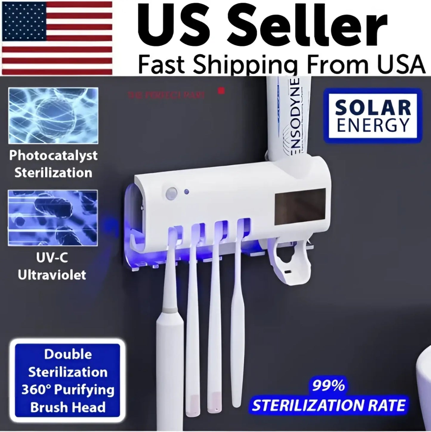 Uv Sterilizer Toothbrush Holder and Dispenser