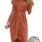 V Neck Flutter Sleeve Pleated Wrap Midi Dress