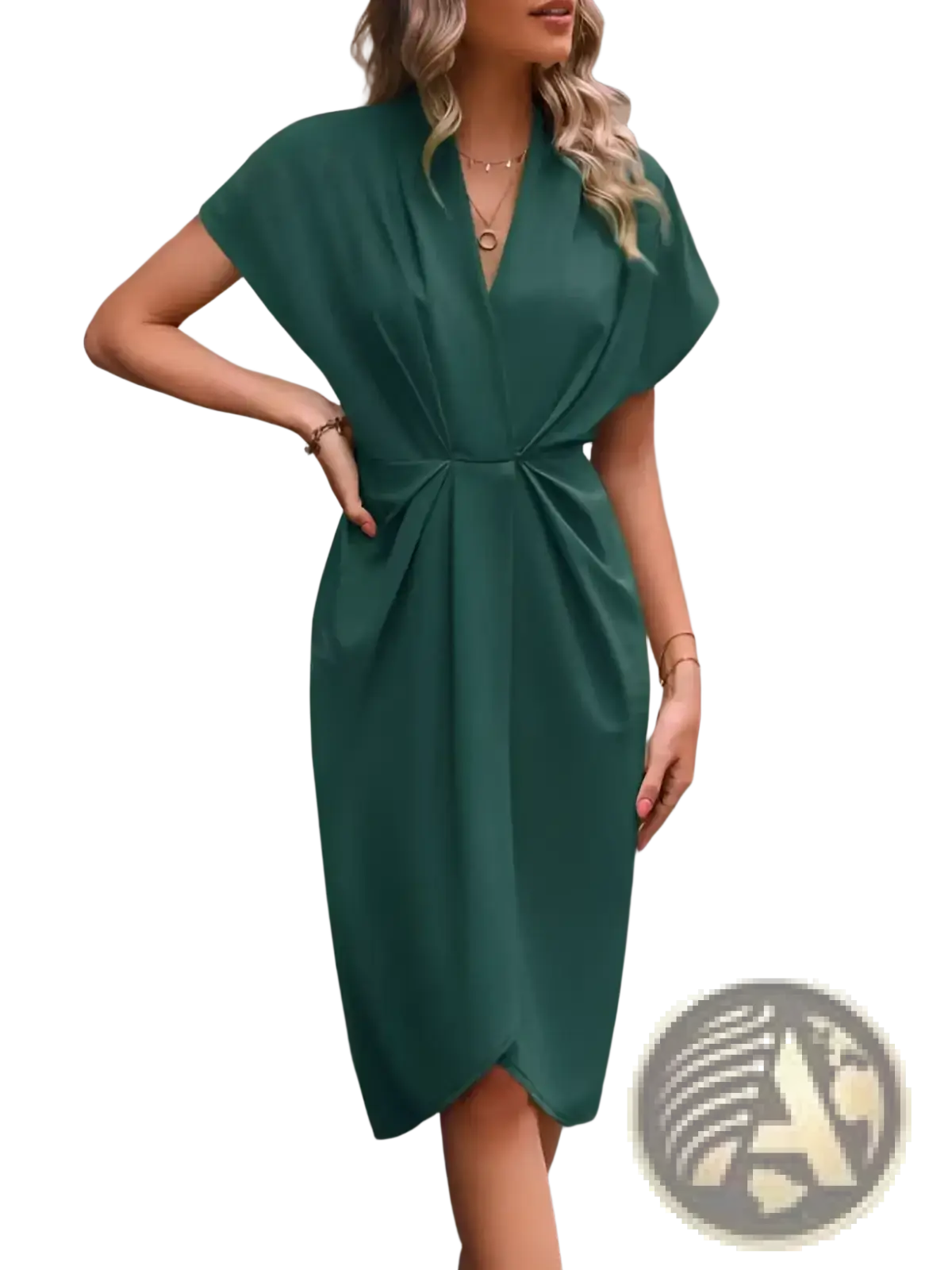 V Neck Flutter Sleeve Pleated Wrap Midi Dress
