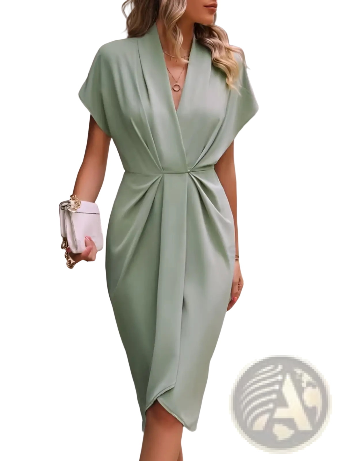 V Neck Flutter Sleeve Pleated Wrap Midi Dress