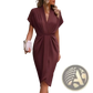 V Neck Flutter Sleeve Pleated Wrap Midi Dress