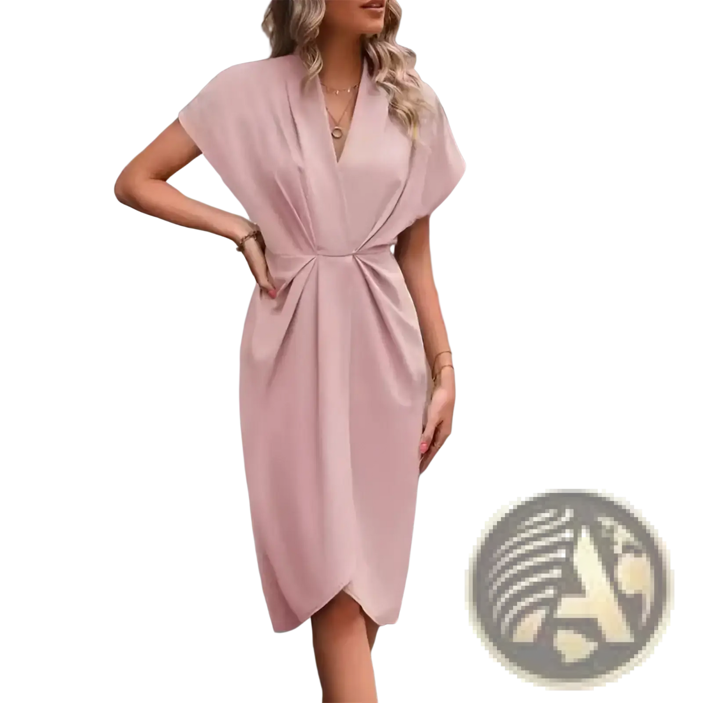 V Neck Flutter Sleeve Pleated Wrap Midi Dress