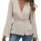 V Neck Lantern Sleeve Peplum Blazer Jacket