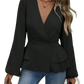 V Neck Lantern Sleeve Peplum Blazer Jacket