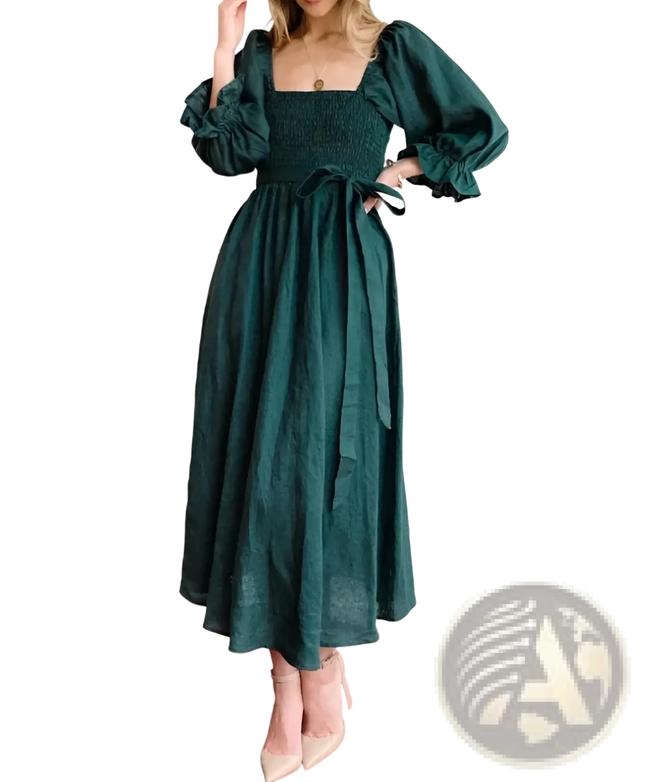 V-neck Lantern Sleeve Reversible Midi Dress