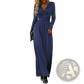 V Neck Long Sleeve Ruched Slit Maxi Dress