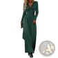V Neck Long Sleeve Ruched Slit Maxi Dress