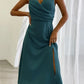 Satin v Neck High Slit Summer Maxi Dress
