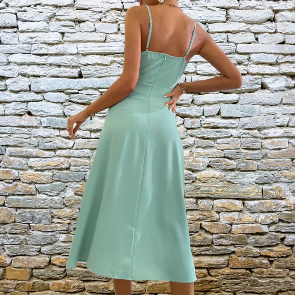 Satin v Neck High Slit Summer Maxi Dress