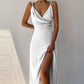 Satin v Neck High Slit Summer Maxi Dress