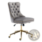 Velvet Office Chair Tufted Gray with Gold Base Swivel