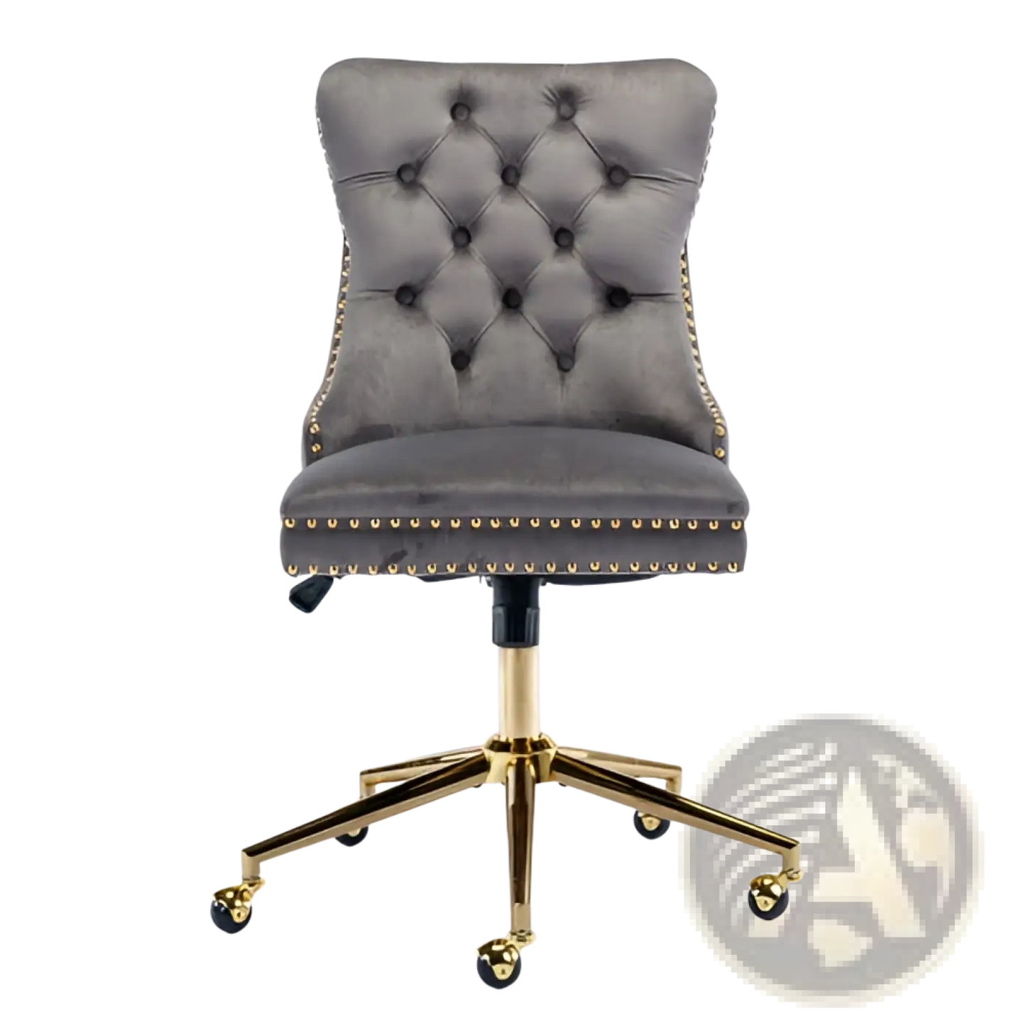 Velvet Office Chair Tufted Gray with Gold Base Swivel