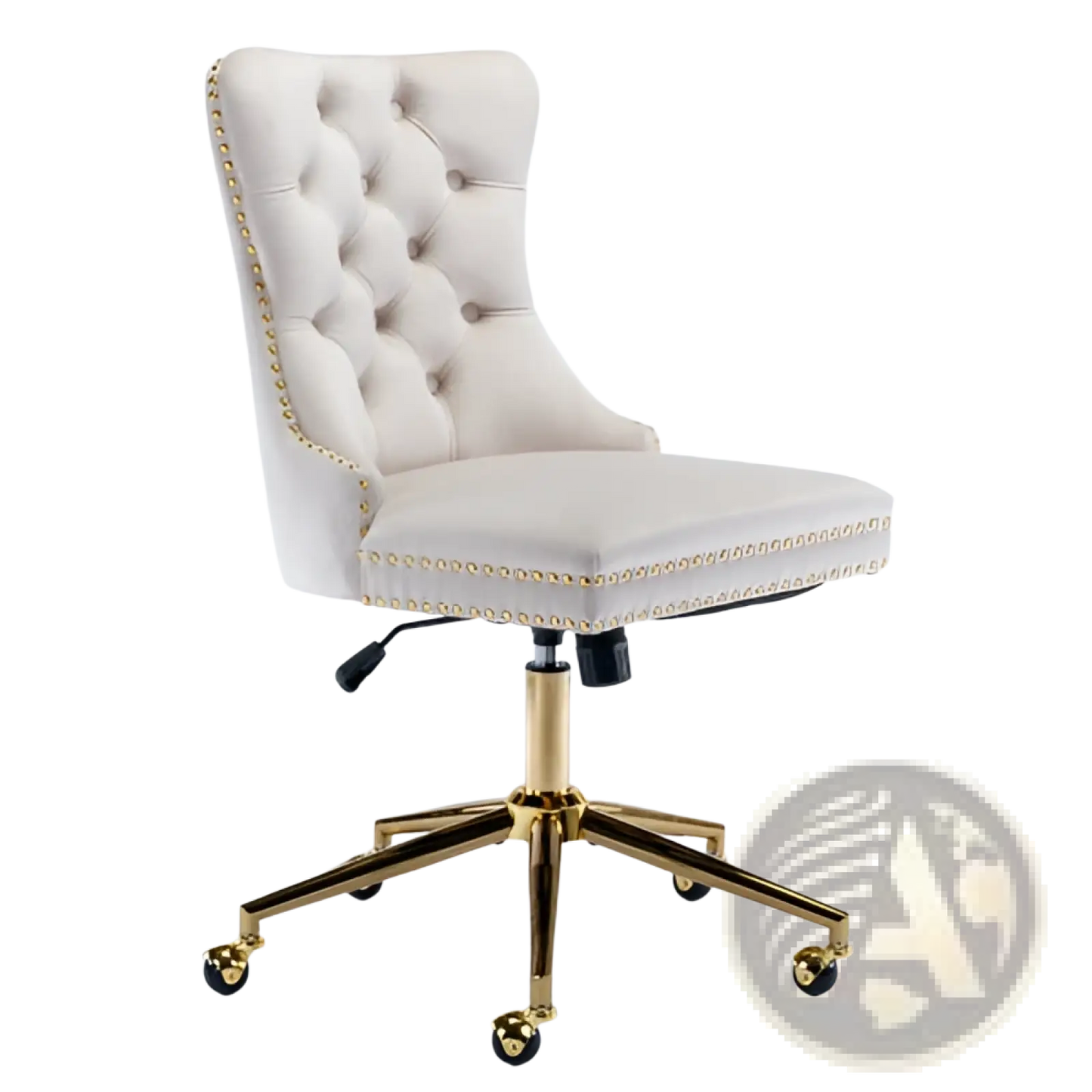 Velvet Tufted Office Chair with Gold Base Beige