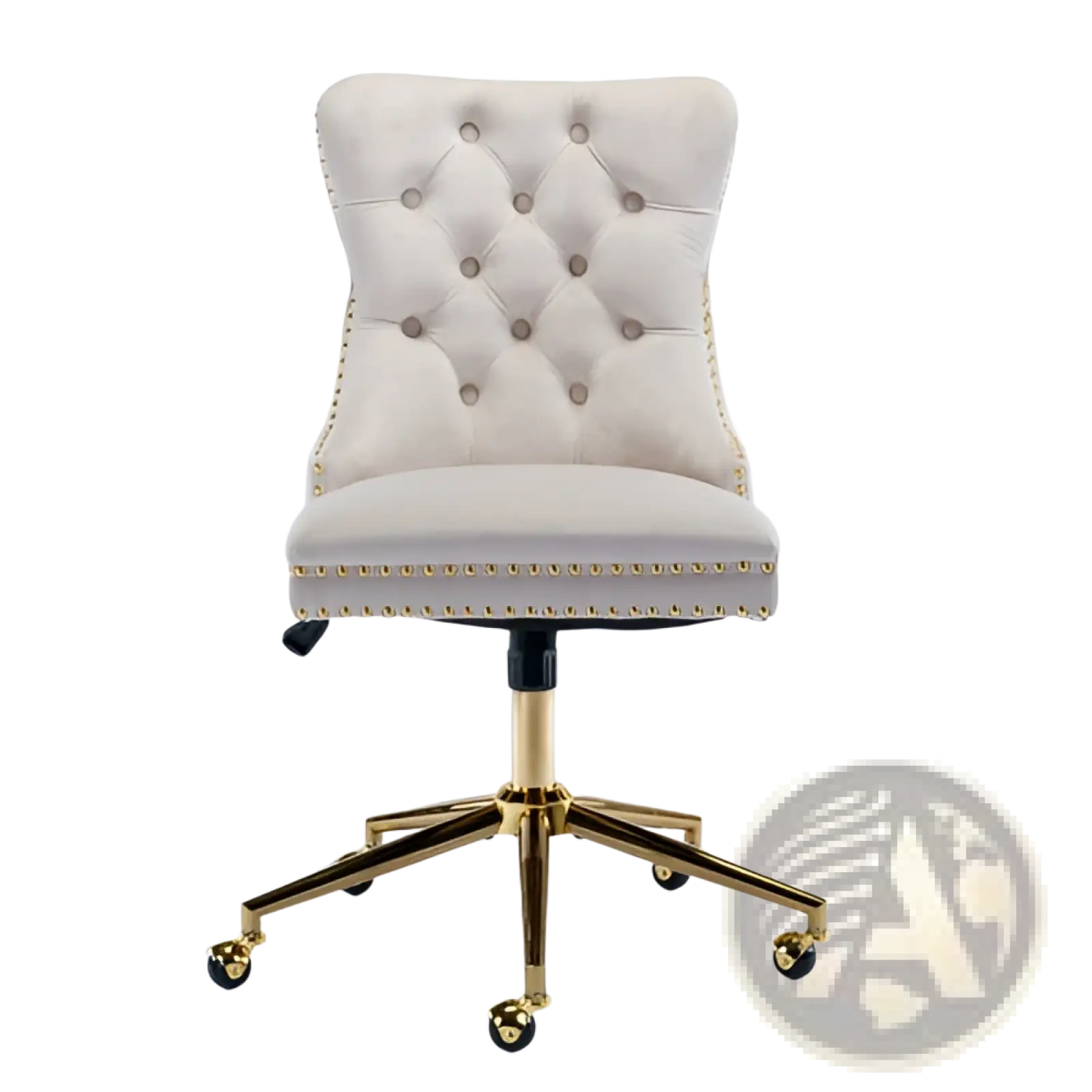 Velvet Tufted Office Chair with Gold Base Beige