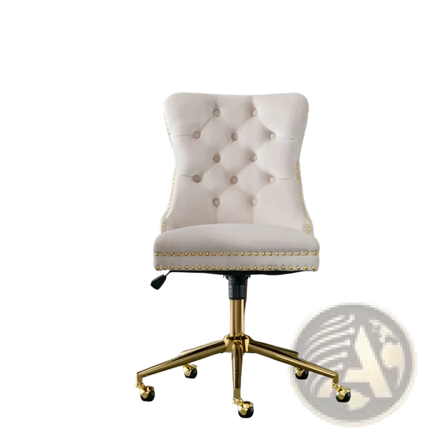 Velvet Tufted Office Chair with Gold Base Beige
