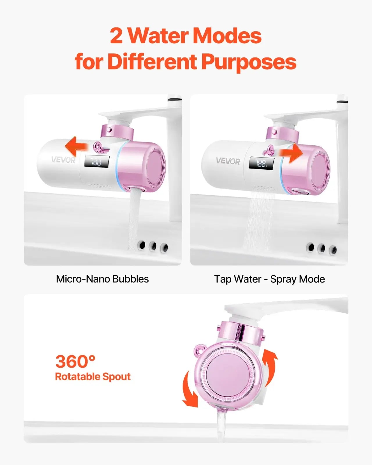 Vevor Facial Mist Sprayer and Digital Faucet Filter in Rose Gold