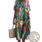 Vibrant Floral V-neck Short Sleeve Maxi Dress